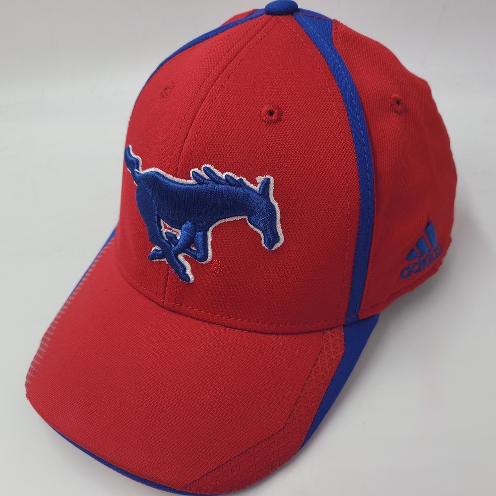 SMU Mustangs Hat Fitted L-XL Adidas Red Blue NCAA Southern Methodist University